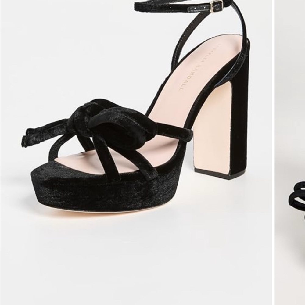 Loeffler Randall Melany Bow Heeled Platform Sandals - black velvet